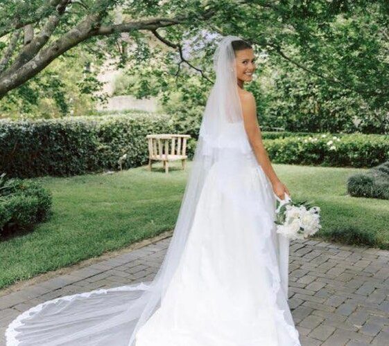 Zara in her beautiful wedding dress by Nelder Jones